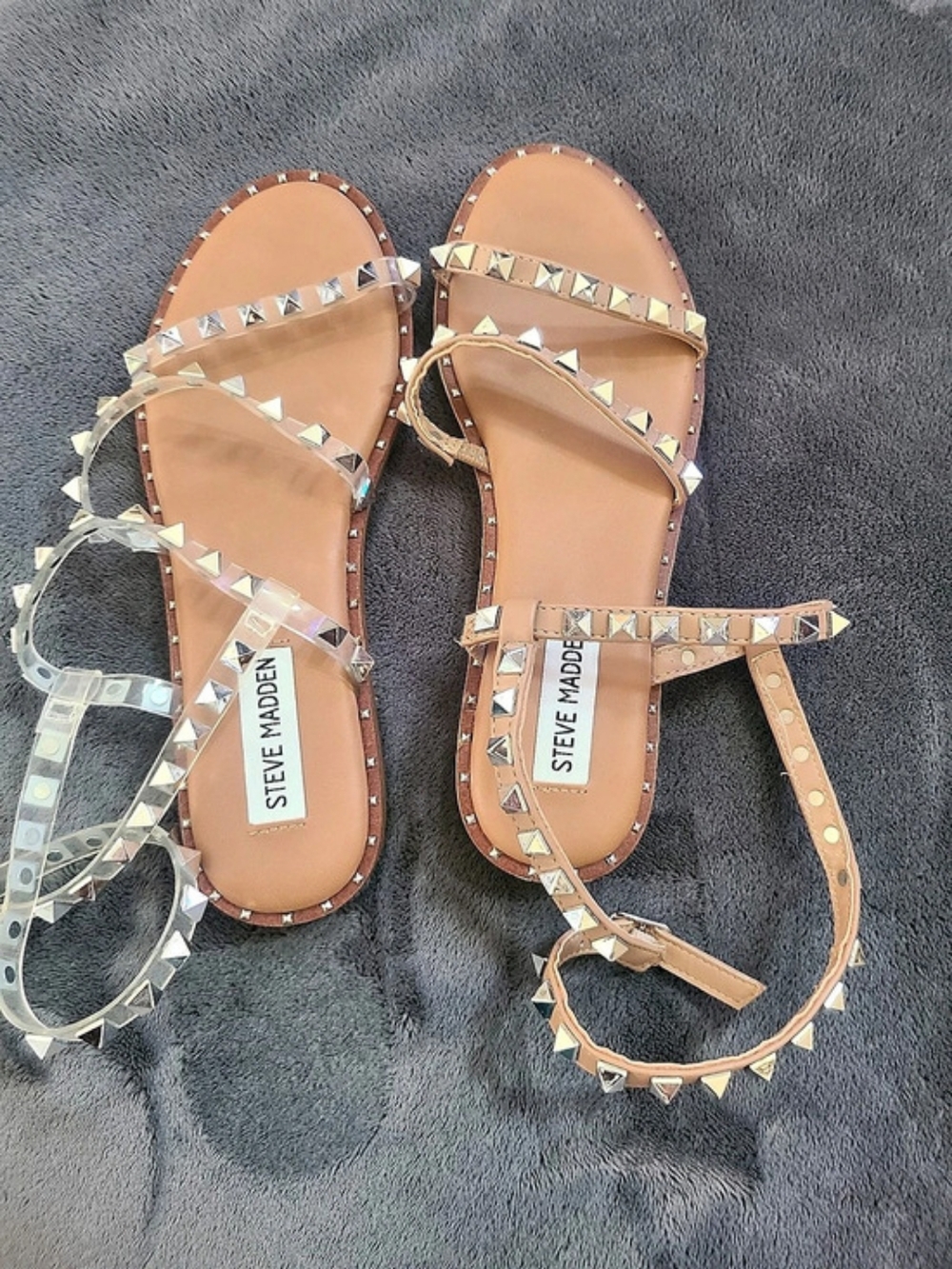 Steve Madden Travel Studded Sandal Tan & Clear US 6.5